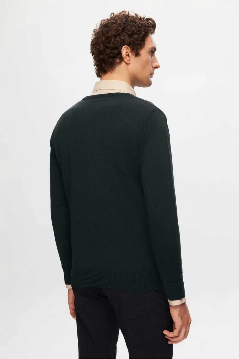 دي أس دامات Regular Fit Khaki Plain V Neck Knitwear Sweater 5HF06ORT12003