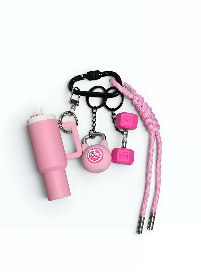 Aura Style Cute Gym Bag Charm for Women, Silicone Fitness Keychain with Mini Tumbler & Dumbbell, Pink - Image 1