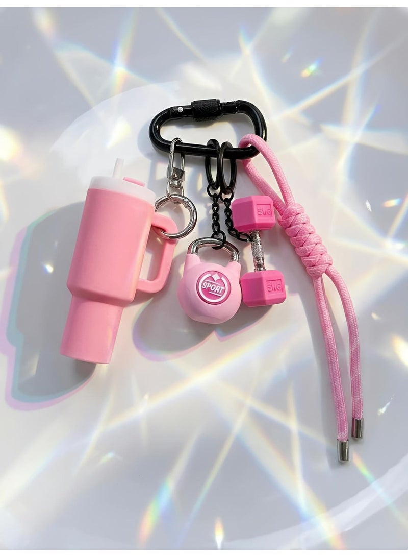 Aura Style Cute Gym Bag Charm for Women, Silicone Fitness Keychain with Mini Tumbler & Dumbbell, Pink - Image 3