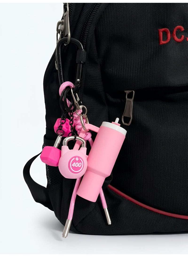 Aura Style Cute Gym Bag Charm for Women, Silicone Fitness Keychain with Mini Tumbler & Dumbbell, Pink - Image 5