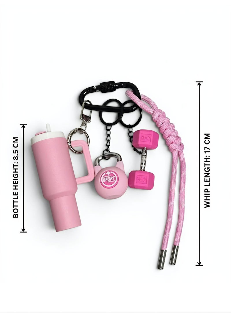 Aura Style Cute Gym Bag Charm for Women, Silicone Fitness Keychain with Mini Tumbler & Dumbbell, Pink - Image 4