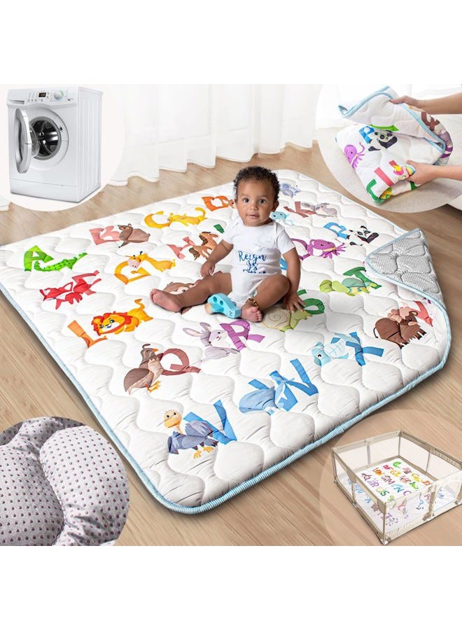 Beavtaens Baby Play Mat, 47x47 Mat with Super Soft Touch, Activity Mats with Upgraded Anti-Slip Bottom, Machine Washable Crawling Playmat for Floor & Picnic(Animal Alphabets) - Image 1
