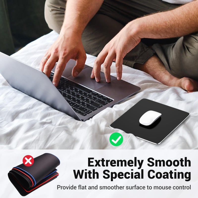 HONKID Hard Metal Mouse Pad for Desk, Aluminum Solid Mouse Pad for Magic Mouse and MacBook Pro/Air with Stable Rubber Base, Firm Mousepad for Travel and Home Office (Black) - Image 3