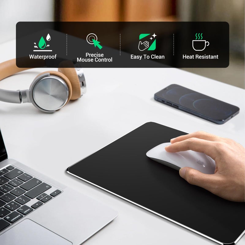 HONKID Hard Metal Mouse Pad for Desk, Aluminum Solid Mouse Pad for Magic Mouse and MacBook Pro/Air with Stable Rubber Base, Firm Mousepad for Travel and Home Office (Black) - Image 5