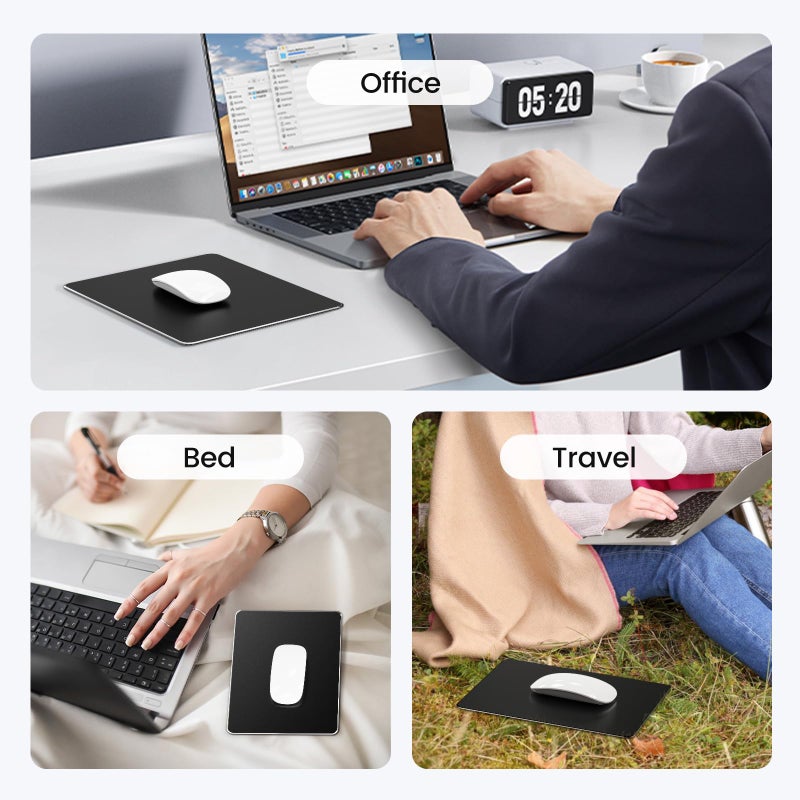 HONKID Hard Metal Mouse Pad for Desk, Aluminum Solid Mouse Pad for Magic Mouse and MacBook Pro/Air with Stable Rubber Base, Firm Mousepad for Travel and Home Office (Black) - Image 4