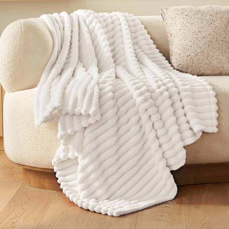 Joiedomi White Throw Blanket for Couch, Soft & Warm Fleece Blankets Gifts for Women Men Mom, Cozy Cute Soft Cream White Throw 50x60 Inches - Image 1