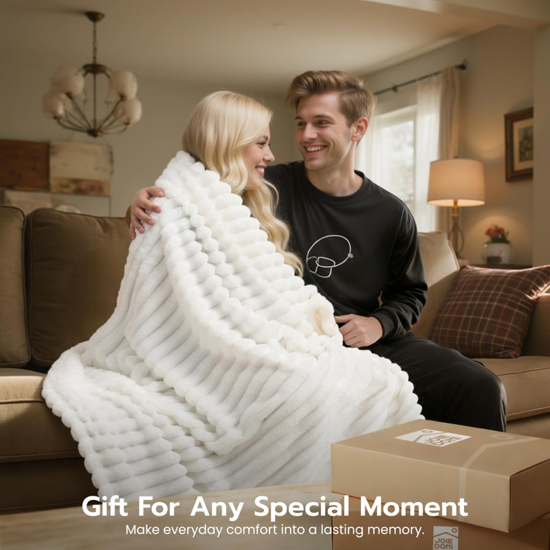 Joiedomi White Throw Blanket for Couch, Soft & Warm Fleece Blankets Gifts for Women Men Mom, Cozy Cute Soft Cream White Throw 50x60 Inches - Image 2