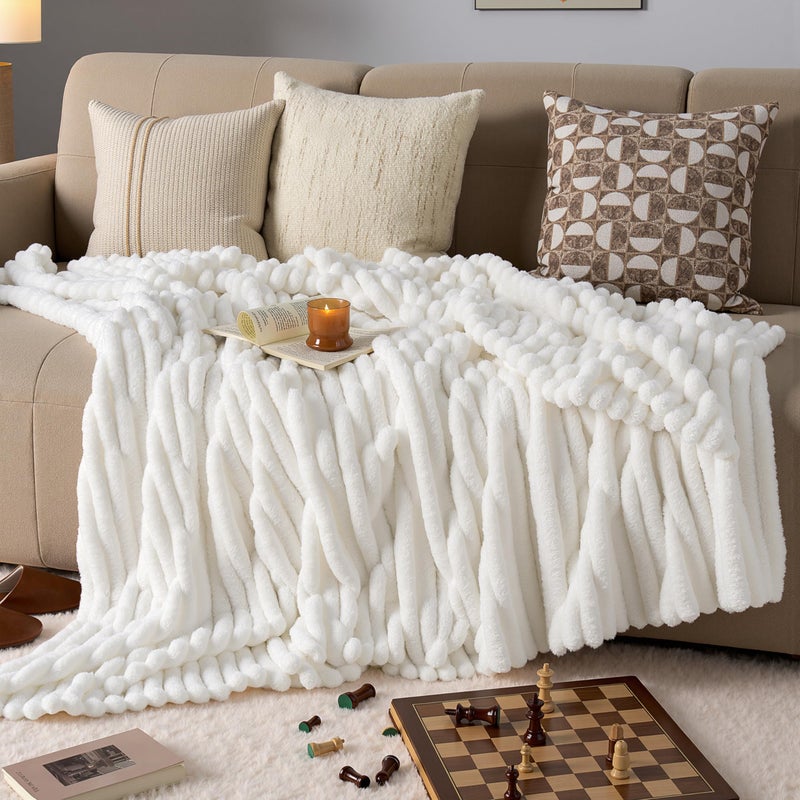Joiedomi White Throw Blanket for Couch, Soft & Warm Fleece Blankets Gifts for Women Men Mom, Cozy Cute Soft Cream White Throw 50x60 Inches - Image 5