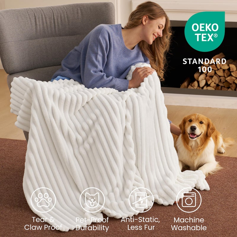 Joiedomi White Throw Blanket for Couch, Soft & Warm Fleece Blankets Gifts for Women Men Mom, Cozy Cute Soft Cream White Throw 50x60 Inches - Image 3