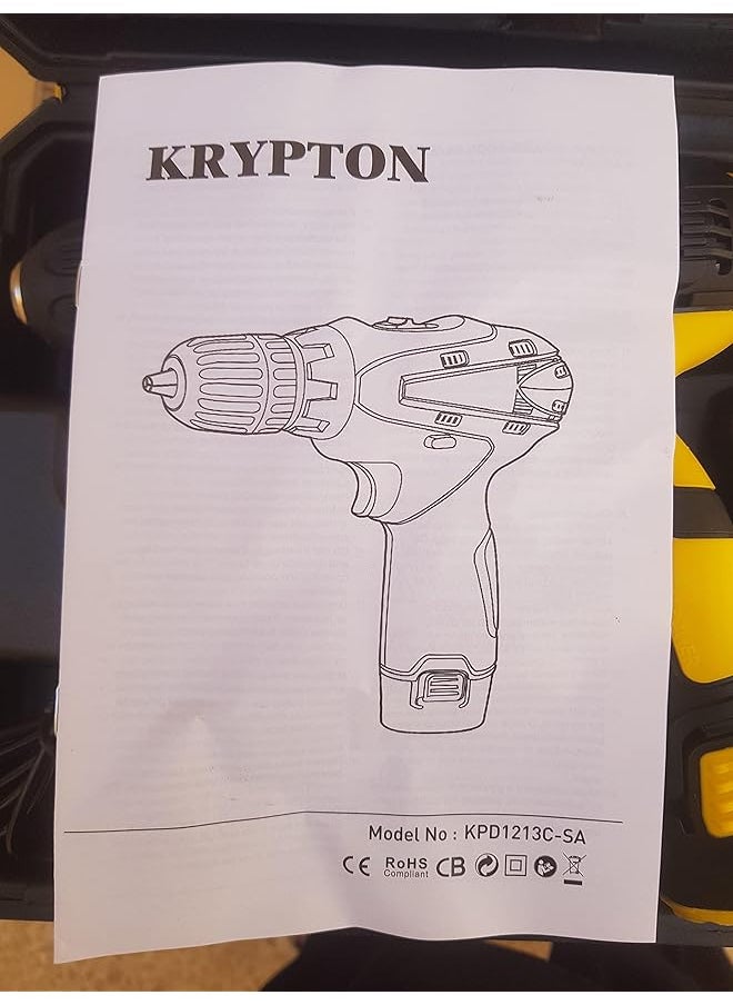 KRYPTON - 12V Li Percussion Drill Kpd1213C Sa 2 Speed Impact Gearbox Chuck Size 10 Mm No Load Speed 0 350 0 1100 Rpm Ergonomic Design With 2 Batteries Black And Yellow - Image 1