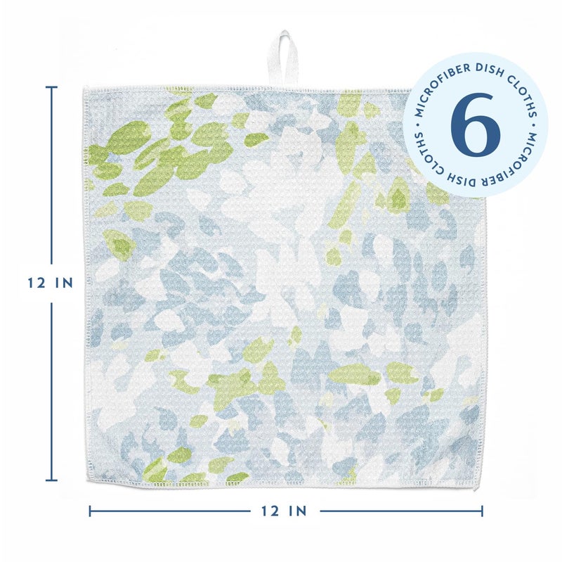 ELYN Microfiber Kitchen Dish Cloth Set, Quick-Dry & Absorbent Waffle Weave Cleaning Towels, Set of 6 Wash Cloths, Paper Towels & Sponge Alternative (Painterly Floral & Grid) - Image 2