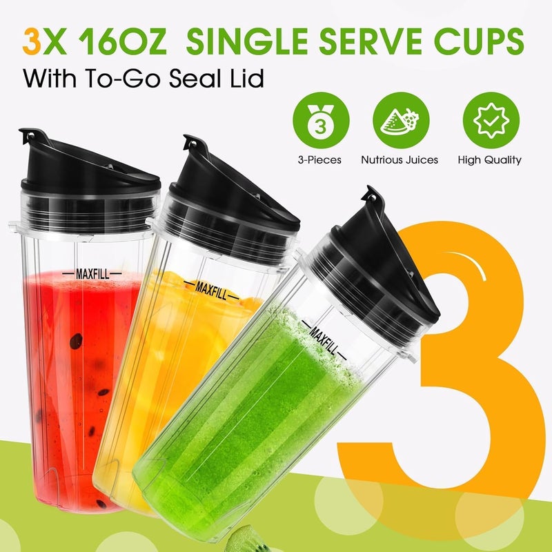 UBYNID Blender 16oz Cups Replacement for Ninja - 3 Pack Ninja Blender Cups with Lids, Compatible with Ninja QB3001SS, BL770, BL780, BL660, BL740, BL810, Nutri Ninja Series Blenders - Image 4