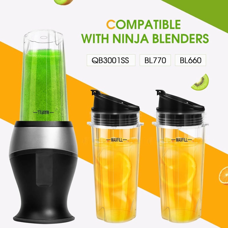 UBYNID Blender 16oz Cups Replacement for Ninja - 3 Pack Ninja Blender Cups with Lids, Compatible with Ninja QB3001SS, BL770, BL780, BL660, BL740, BL810, Nutri Ninja Series Blenders - Image 5