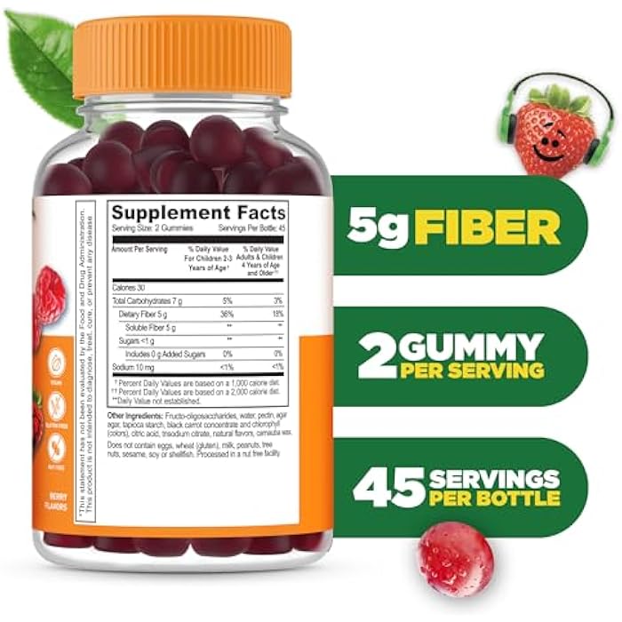 Lifeable Prebiotic Fiber Gummies for Kids | Kids Fiber Gummies 5g | Great Tasting Fiber Supplements for Kids | Prebiotic Gummies for Digestive Health | Fiber Gummy for Kids, Children | 90 Gummies - Image 2