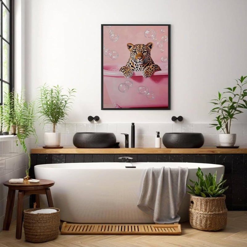 DAZZLEDOTS Pink Diamond Art Kits for Adults Beginner, DIY Cheetah Bathroom Diamond Painting Kits Round Cute Animal Diamond Dots 5D Full Drill Painting Kit Art and Crafts for Home Wall Decor 12X16inch - Image 2