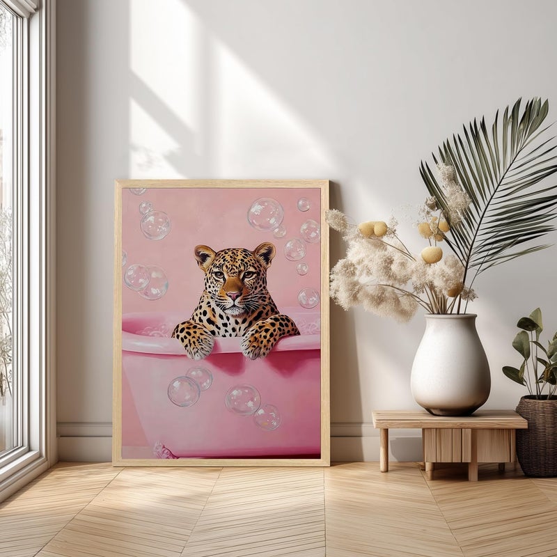 DAZZLEDOTS Pink Diamond Art Kits for Adults Beginner, DIY Cheetah Bathroom Diamond Painting Kits Round Cute Animal Diamond Dots 5D Full Drill Painting Kit Art and Crafts for Home Wall Decor 12X16inch - Image 3