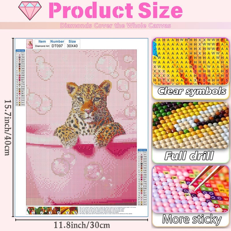 DAZZLEDOTS Pink Diamond Art Kits for Adults Beginner, DIY Cheetah Bathroom Diamond Painting Kits Round Cute Animal Diamond Dots 5D Full Drill Painting Kit Art and Crafts for Home Wall Decor 12X16inch - Image 4