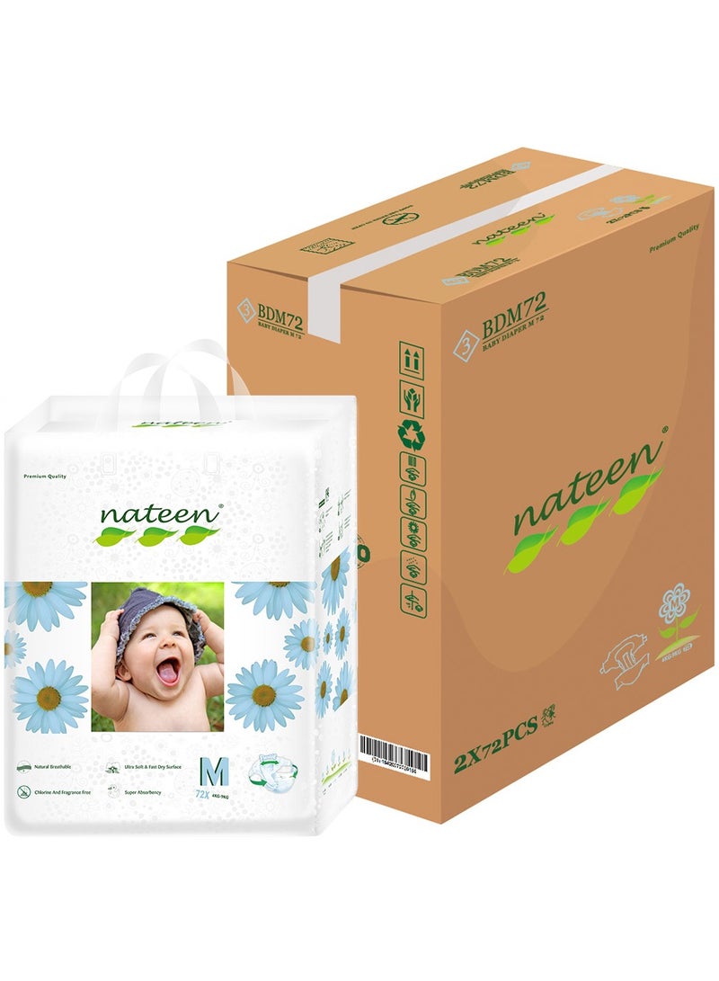nateen حفاضات أطفال رعاية مميزة، الحجم 3 (4-9 كجم)، متوسط، 144 حفاضة، فائقة الامتصاص، حفاضات أطفال قابلة للتنفس. - Image 1