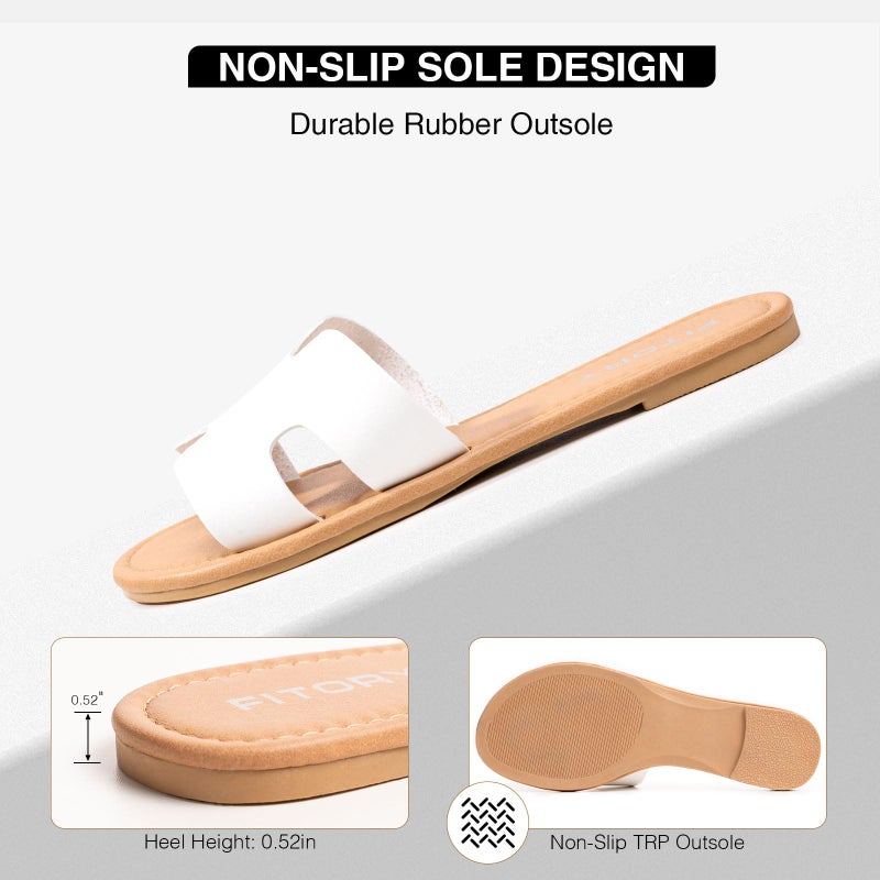 FITORY Women's Comfortable Dressy Leather Flat Sandals - Stylish & Beautiful Summer Slides White Size 9 - Image 4