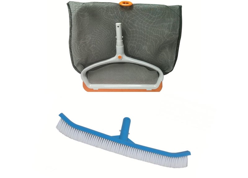 BlueWave Swimming Pool Deaf Leaf Net with PP Fine Mesh Net with 18 inch Curved Wall Brush with Nylon Bristles Cleaning Brush - Image 1