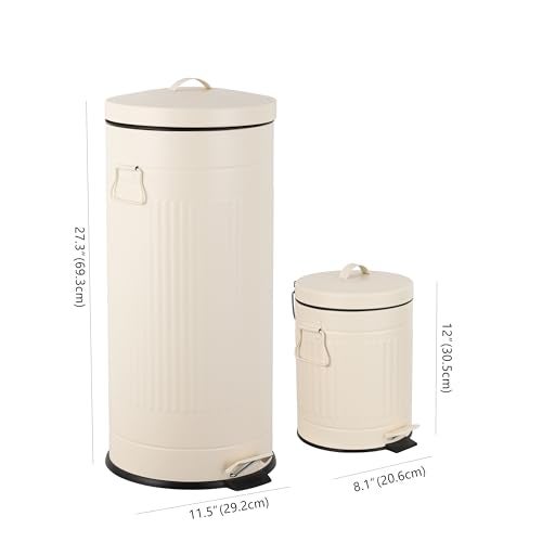 happimess HPM1018C Theo Retro 8-Gallon Step Trash Can with Soft-Close Lid and Free Mini Trash Can for Home, Kitchen, Bathroom, Living Room, Office, Limestone Beige - Image 4