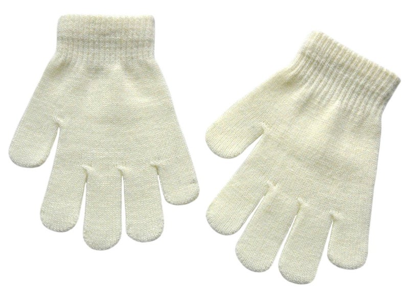 BaiX Boys and Girls Warm Winter Knitted Writing Gloves, 5-12 Years Old, White - Image 1