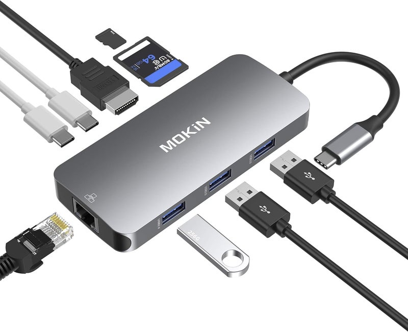 Mokin USB C Adapters for MacBook Pro/Air,Mac Dongle with 3 USB Port, USB-C to HDMI, USB to RJ45 Ethernet, 9 in 1 USBC to HDMI Adapter,100W Pd Charging, USBC to Card Reader - Image 1