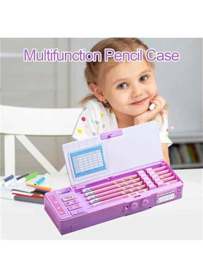 HOOKOR Pop Up Multifunction Pencil Case, Cute Cartoon Pen Box Organizer Stationery with Lock, Sharpener, Schedule, Whiteboard, School Supplies, Best Gifts for Kids Teens (Purple)  - Image 2