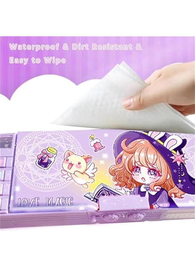 HOOKOR Pop Up Multifunction Pencil Case, Cute Cartoon Pen Box Organizer Stationery with Lock, Sharpener, Schedule, Whiteboard, School Supplies, Best Gifts for Kids Teens (Purple)  - Image 4