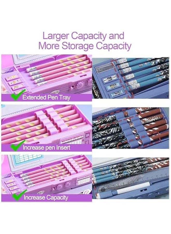 HOOKOR Pop Up Multifunction Pencil Case, Cute Cartoon Pen Box Organizer Stationery with Lock, Sharpener, Schedule, Whiteboard, School Supplies, Best Gifts for Kids Teens (Purple)  - Image 5