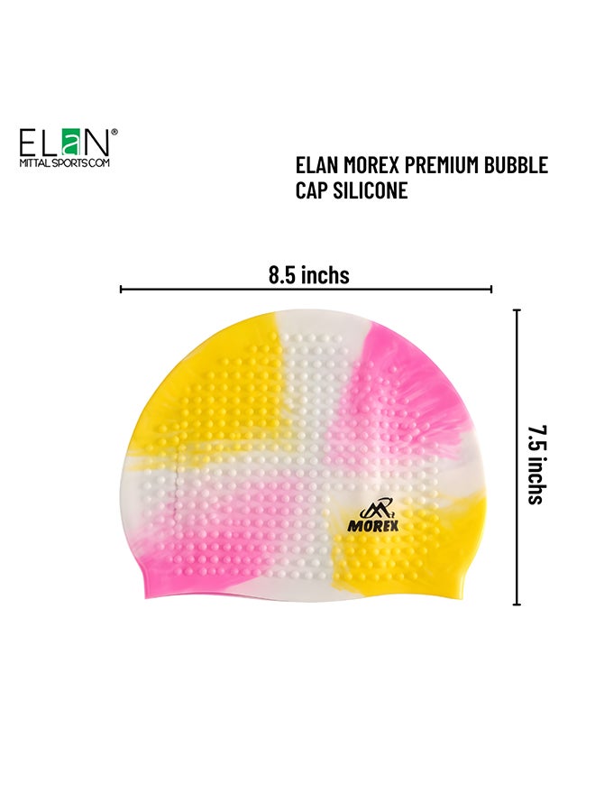 ELAN Morex Silicone Bubble Swim Cap - High-Visibility White & Yellow Multi-Colour - Roomy Comfort Fit for Long Hair, Textured Air-Bubble Design for Warmth, Premium Waterproof Cap - Image 5