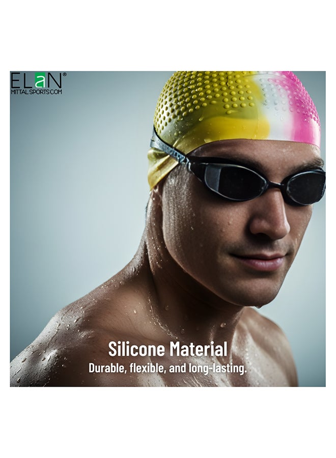 ELAN Morex Silicone Bubble Swim Cap - High-Visibility White & Yellow Multi-Colour - Roomy Comfort Fit for Long Hair, Textured Air-Bubble Design for Warmth, Premium Waterproof Cap - Image 4