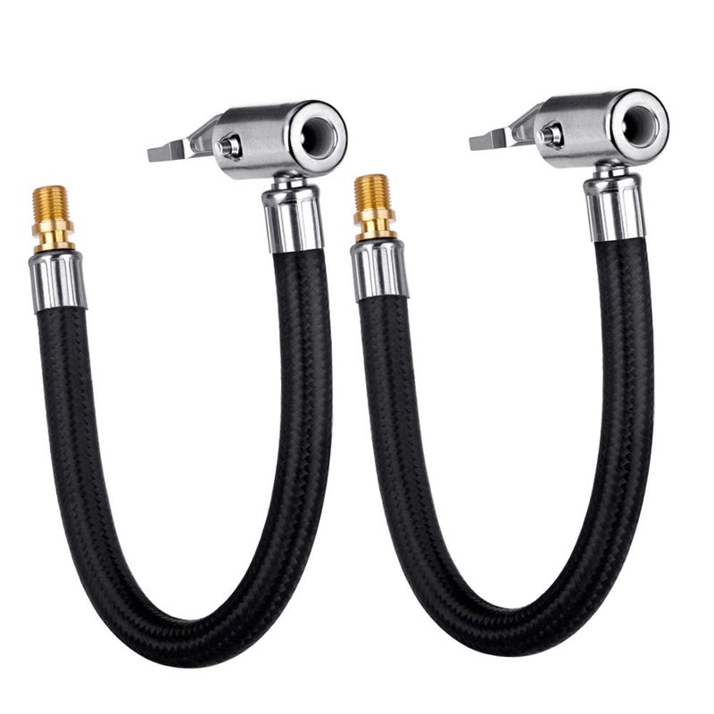 LUMITECO 2 PCS Locking Air Chuck with Air Hose and Standard Tire Valve Fine Thread, Air Inflator Hose Adapter for Twist On Convert to Lock On Connection