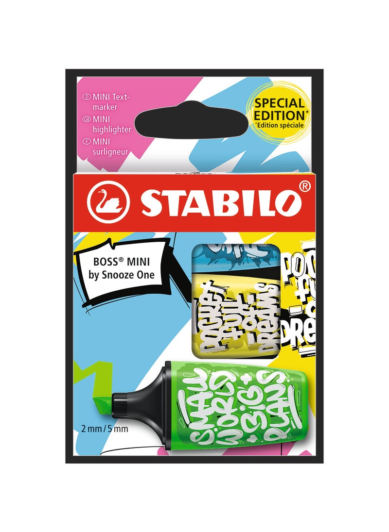 STABILO Highlighter Pen - Boss Mini by Snooze One , Wallet of 3 Assorted Colours , School and Office Supply , for Journaling , Note Taking , Drawing 