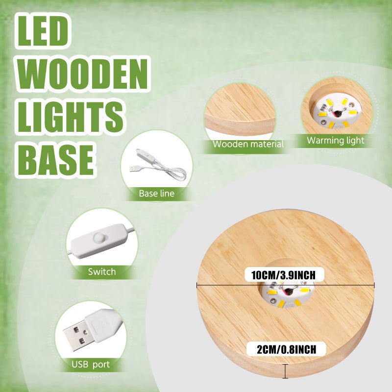 Olutacot 10 Pcs Wooden LED Display Bases Round Wood Display Lighted Bases for Glass Art LED Lighted Display Stand Bases for 3D Crystal Ball Room Office Home Decor - Image 2