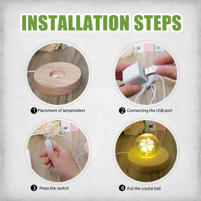 Olutacot 10 Pcs Wooden LED Display Bases Round Wood Display Lighted Bases for Glass Art LED Lighted Display Stand Bases for 3D Crystal Ball Room Office Home Decor - Image 4