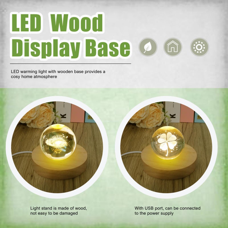 Olutacot 10 Pcs Wooden LED Display Bases Round Wood Display Lighted Bases for Glass Art LED Lighted Display Stand Bases for 3D Crystal Ball Room Office Home Decor - Image 3