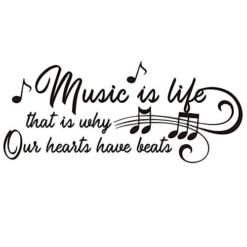 MOVANKRO Music is Life that is why Our Hearts Have Beats Notes Music Score Instrument Carved Black Vinyl Wall Decal Art Letters Quotes Home Decor Wall Letters Without Transparent Edge Not Printed Sticker - Image 1