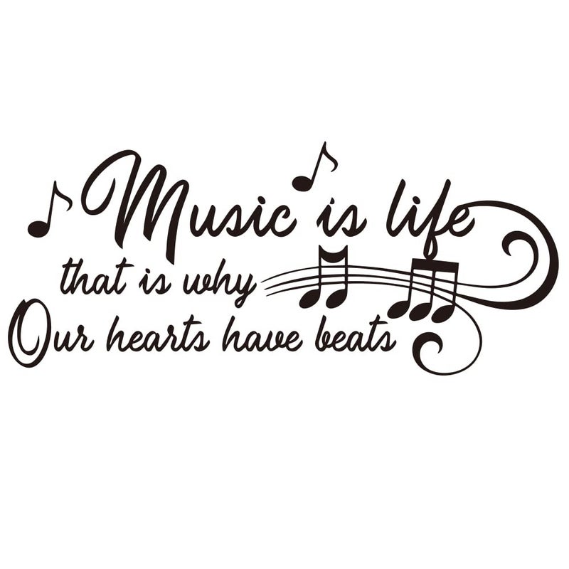 MOVANKRO Music is Life that is why Our Hearts Have Beats Notes Music Score Instrument Carved Black Vinyl Wall Decal Art Letters Quotes Home Decor Wall Letters Without Transparent Edge Not Printed Sticker - Image 2