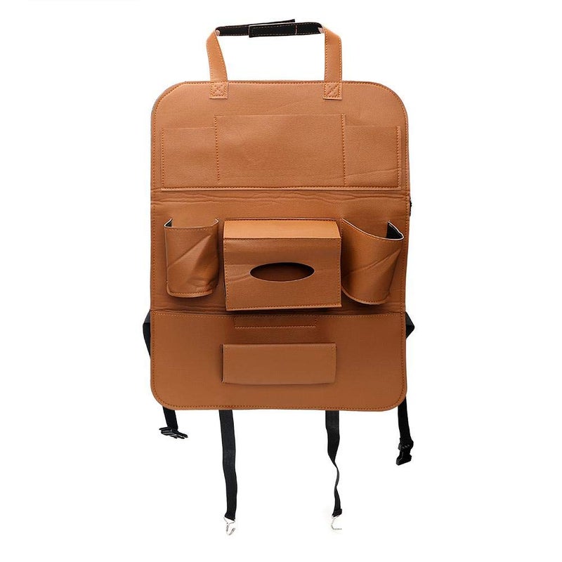 Oshotto Car Backseat Storage Organizer Phone Holder,Multi-Pocket for Bottles, Tissue Boxes,Kids Toy Storage and Great Travel Accessory Compatible with Toyota Liva (Tan) - Image 2