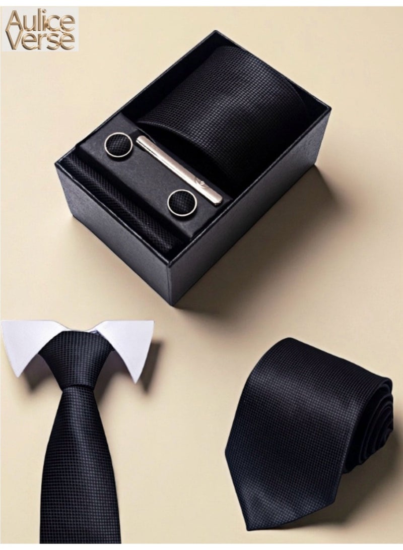 AuliceVerse Men's Business Necktie with Gift Box, Formal Office Wedding Party AccessoriesTie Set - 5 Pieces Polyester Silk Neckties with Gift Box, Formal Office Wedding Party Accessories - Image 1