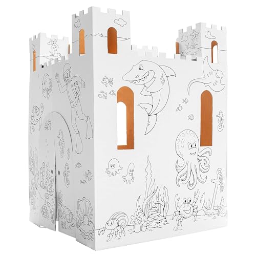 Easy Playhouse Sand Castle Kids Art Craft for Indoor Outdoor Fun Color Draw Doodle Decorate Personalize a Cardboard Fort 32 by 32 by 43 5 inches Age 3and up - Image 1