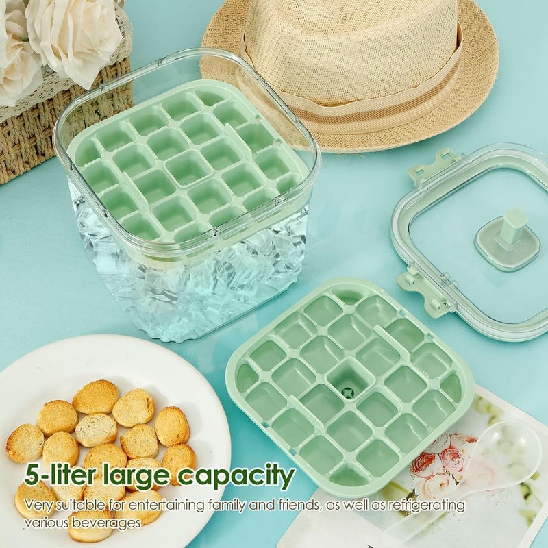 SKY-TOUCH 5L Portable Ice Bucket with 56 Grids Mold Tray & Scoop - Green - Image 2