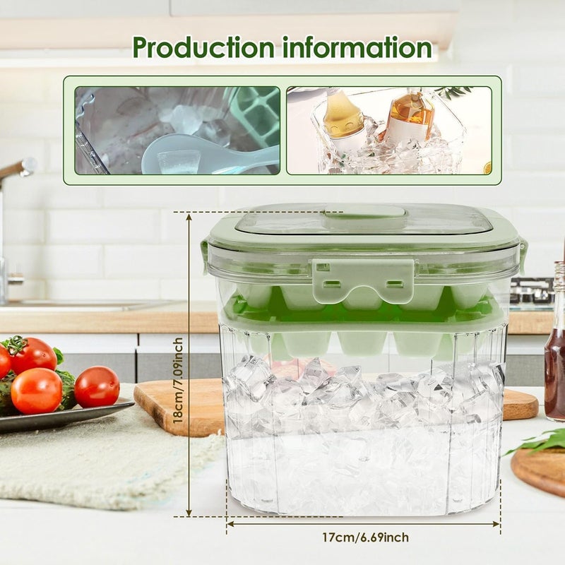 SKY-TOUCH 5L Portable Ice Bucket with 56 Grids Mold Tray & Scoop - Green - Image 3