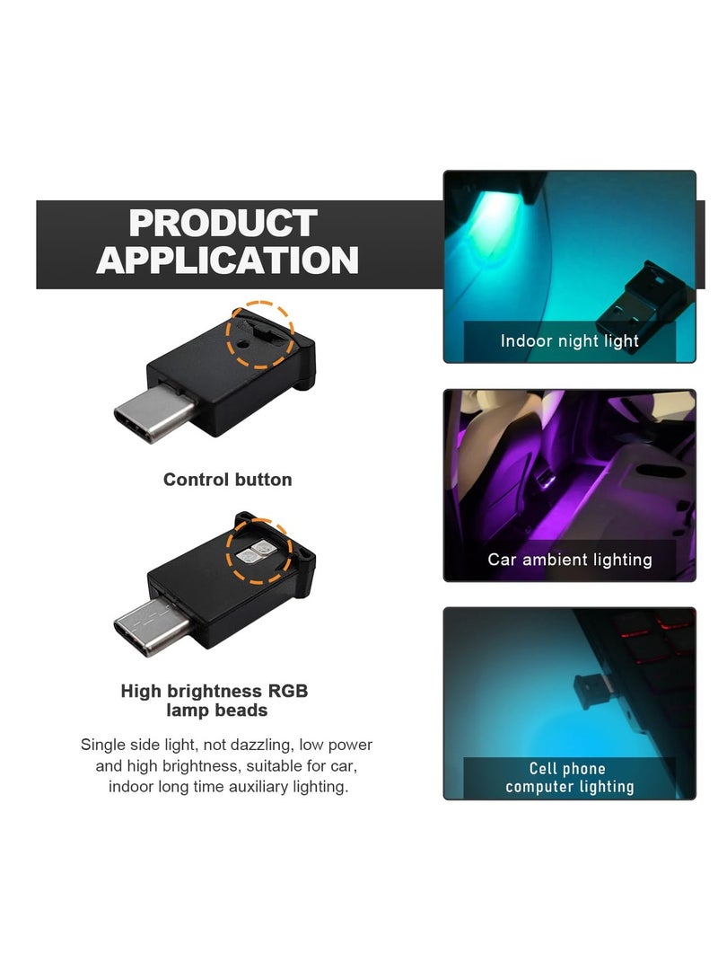 SUNSAR USB Type C LED Ambient Light, 8 Colours RGB Dynamic, 2-Pack, Car Interior Accessories - Image 3