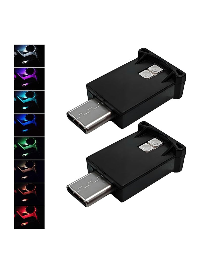 SUNSAR USB Type C LED Ambient Light, 8 Colours RGB Dynamic, 2-Pack, Car Interior Accessories - Image 1