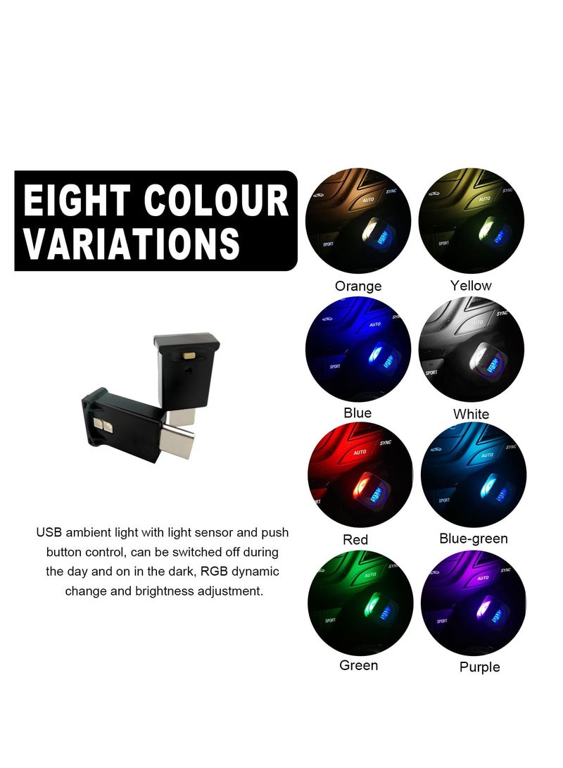 SUNSAR USB Type C LED Ambient Light, 8 Colours RGB Dynamic, 2-Pack, Car Interior Accessories - Image 4