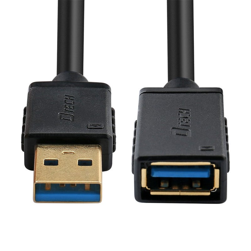 دي تك كابل تمديد USB 3.0 من بطول 6 أقدام، نوع A ذكر إلى أنثى، مع موصل مطلي بالذهب (أسود، 6 أقدام) - Image 1