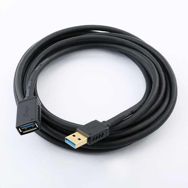دي تك كابل تمديد USB 3.0 من بطول 6 أقدام، نوع A ذكر إلى أنثى، مع موصل مطلي بالذهب (أسود، 6 أقدام) - Image 2