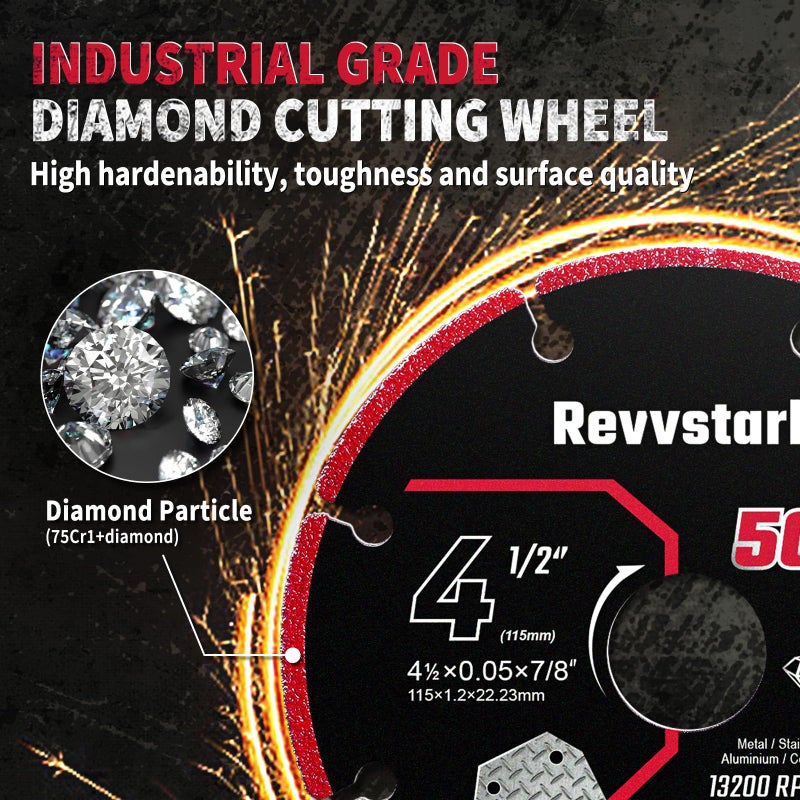 Revvstark 4 1/2 Cut Off Wheel Angle Grinder Cutting Disc, Diamond Cutting Wheel for Metal with 5000+ Cuts on Rebar, Steel, Iron and INOX, 4.5 Inch Cut Off Wheel Metal Cutting Blade with 7/8" Arbor - Image 2